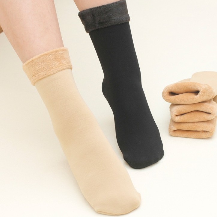 女士加绒加厚仿锦纶雪地袜 休闲中筒地板袜女
