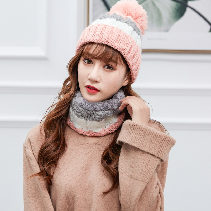 A new set of warm, casual and cute three-color large wool ball knitted hats for ladies from South Korea Application Scenario