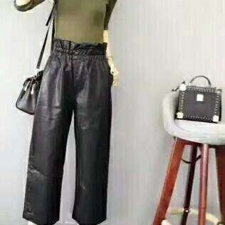 The manufacturer is clearing out the inventory of washed, matte leather wide-leg pants, flared pants and small ankles