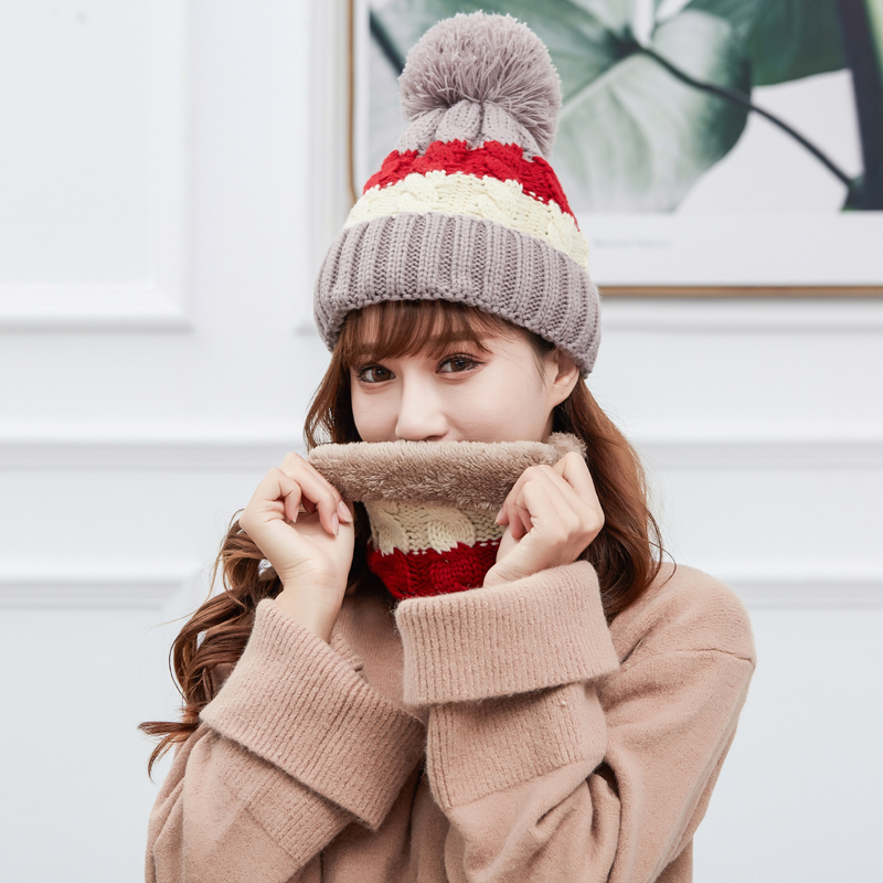 A new set of warm, casual and cute three-color large wool ball knitted hats for ladies from South Korea Item Picture
