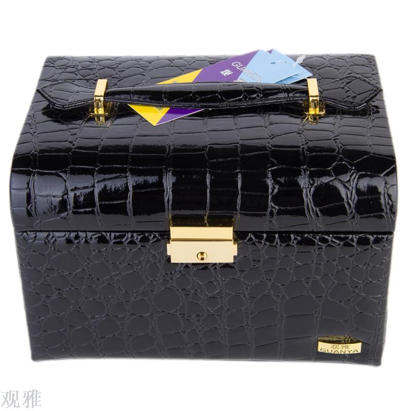 手提饰品首饰盒 多层鳄鱼纹首饰盒批发白底实物图