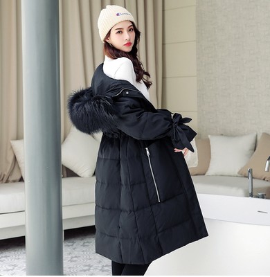 白鸭绒羽绒服女韩版长款大毛领宽松过膝胖mm外套网红图