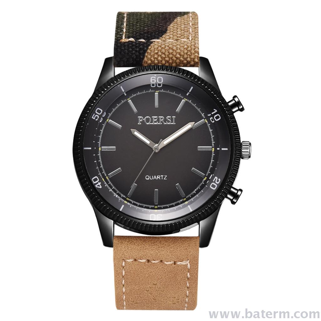 Fashionable and popular casual large dial, simple striped leather strap men's quartz watch
