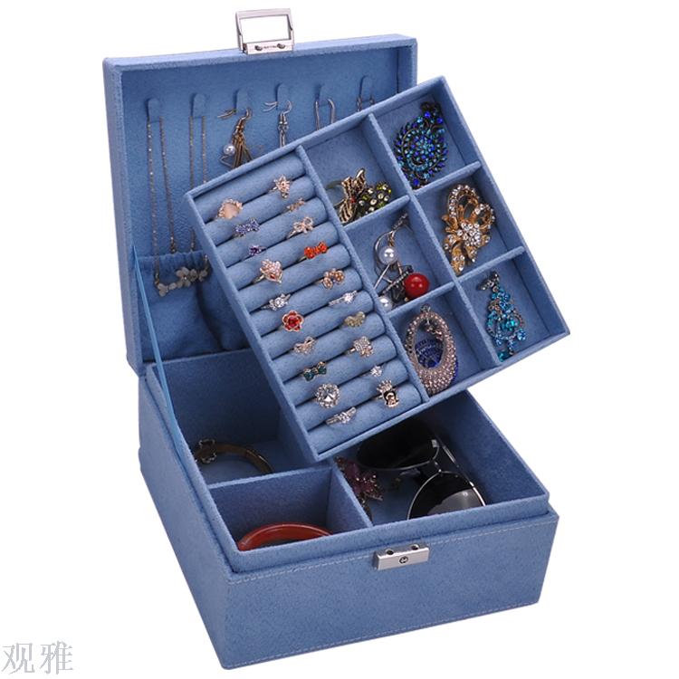 Wholesale of new double-layer jewelry boxes, wholesale of accessory boxes, Guanya new velvet jewelry box double-layer Specification image