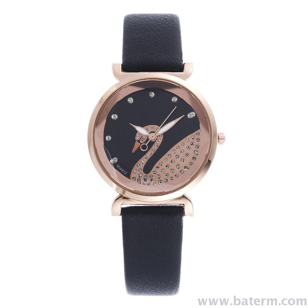 Fashionable and popular small diamond-encrusted swan strap ladies' watches, student quartz watches details Picture