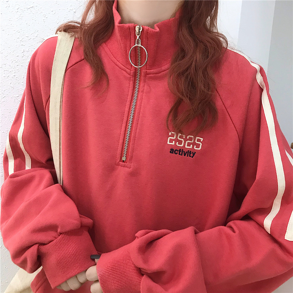 2019 New Korean autumn and winter embroidered high-neck zipper hoodie for female students with unique personality Application Scenario