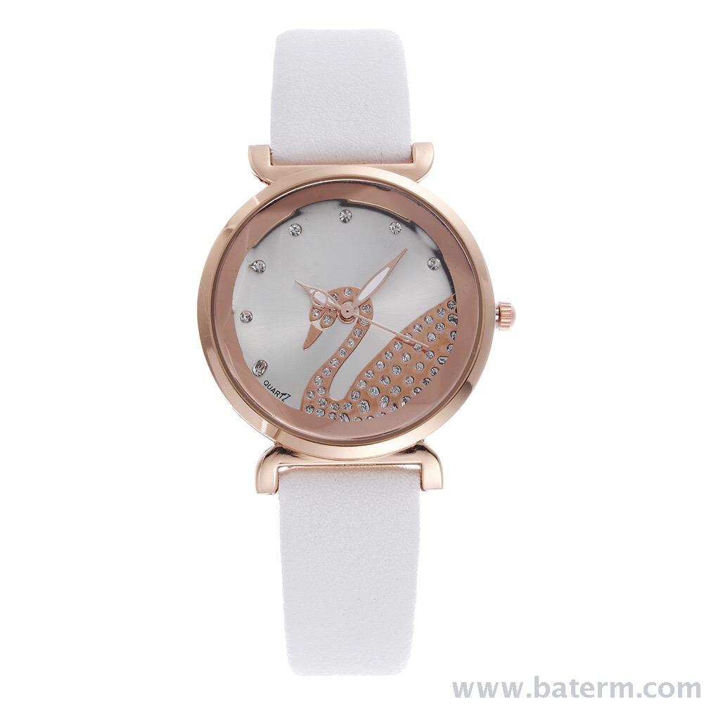 Fashionable and popular small diamond-encrusted swan strap ladies' watches, student quartz watches