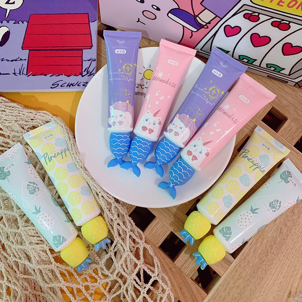 Cute little cat mermaid hand cream for autumn and winter, moisturizing, refreshing, pineapple portable and compact hand cream for ladies Specification image