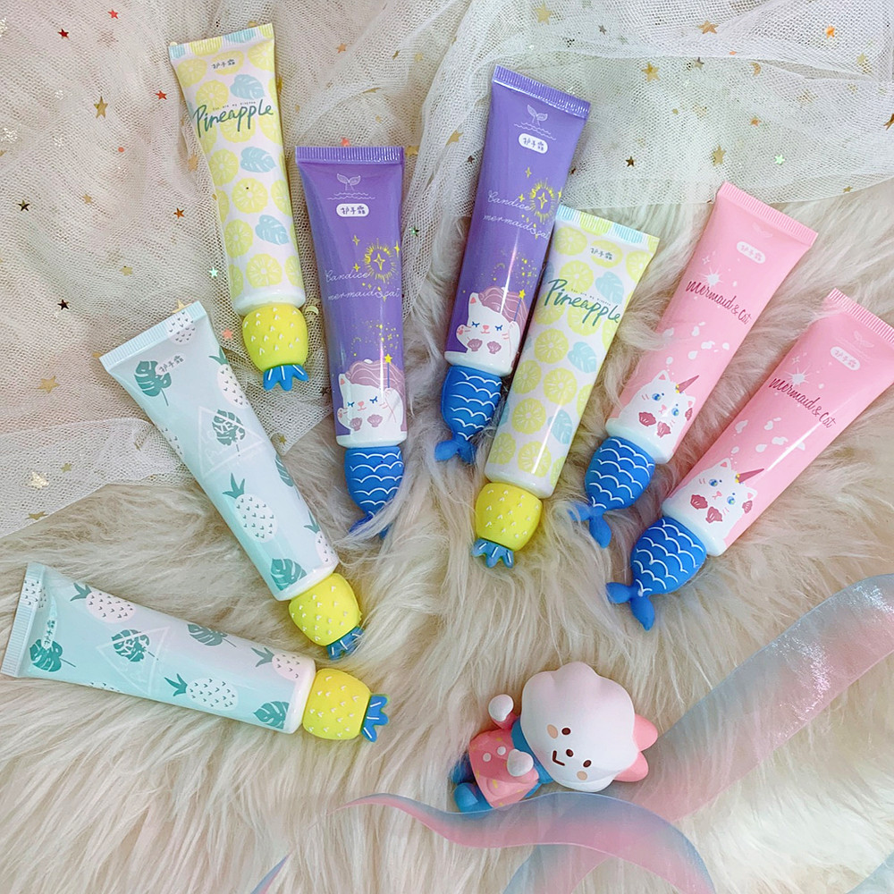 Cute little cat mermaid hand cream for autumn and winter, moisturizing, refreshing, pineapple portable and compact hand cream for ladies details Picture