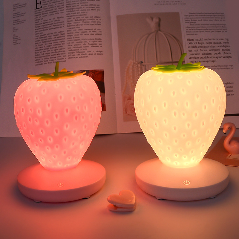 Creative home strawberry night light, USB charging, bedside decorative ambient light, novel and unique led silicone eye-protecting table lamp