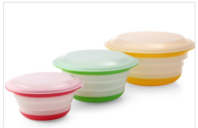 Collapsible silica bowl three-piece portable folding tableware plastic telescopic bowl tourism dinner bowl cover
