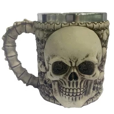 Creative stainless steel skull coffee cup, skull shaped ghost head mug, water cup, wine glass, Girls' Day gift