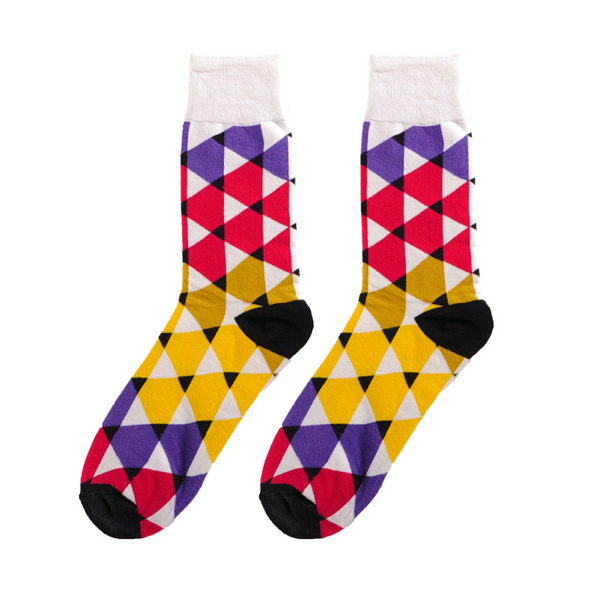 Autumn and winter British-style geometric color-blocking trendy men's socks, street all-cotton mid-calf socks, European and American men's and women's socks Item Picture
