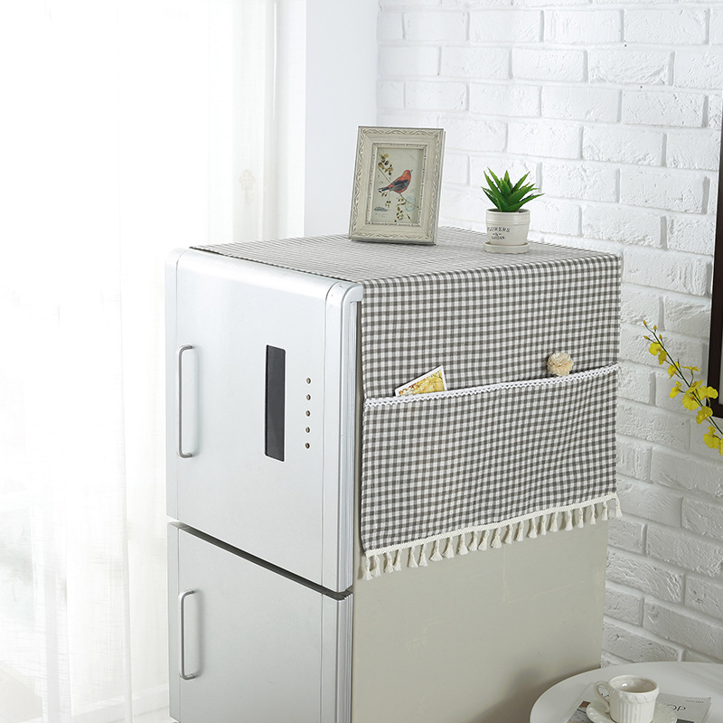 新款热销 单开门冰箱罩格子布艺棉麻自动滚筒洗衣机防尘罩布图