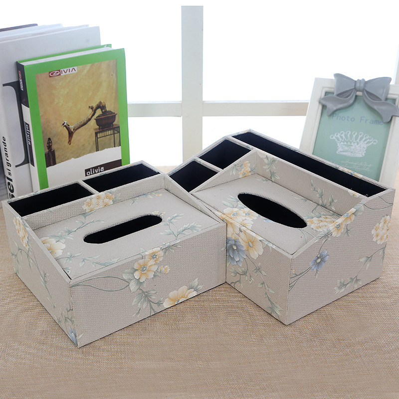 Creative Multi-Functional Leather Tissue Paper Box Flower Geometric Wallpaper Multi-Functional Tissue Box Desktop Tissue Storage Box details Picture