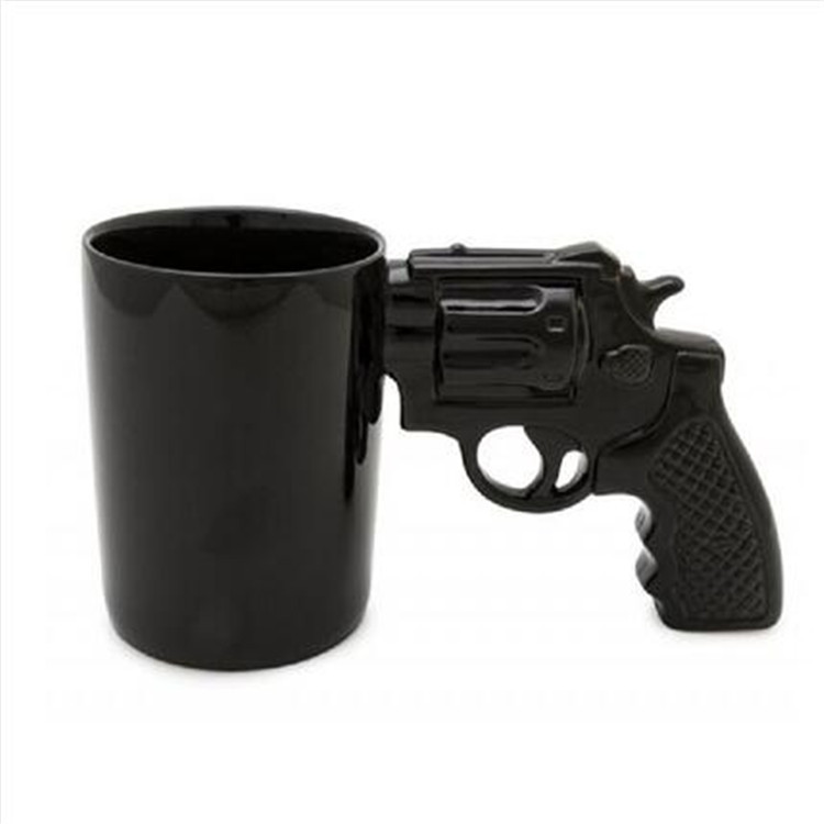 跨境爆款左轮手枪杯创意陶瓷手枪杯子 马克打靶杯 大容量手枪杯子