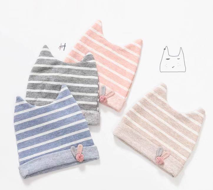 Sheriwa striped colored cotton bunny baby hat