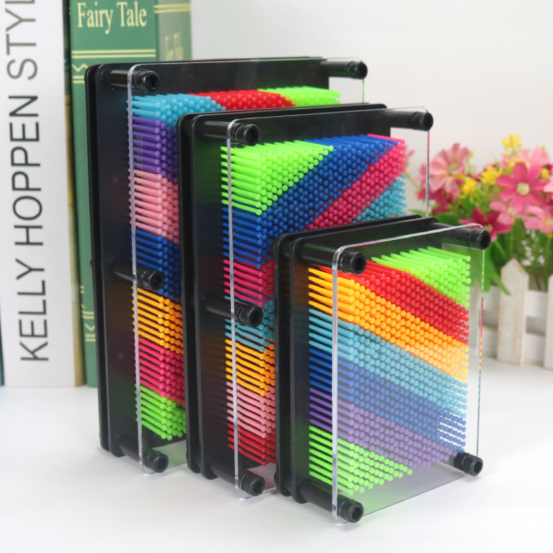 彩虹七彩方形塑料手模3d立体百变针画手模儿童手印塑料工艺减压