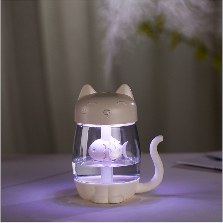 创意新款透明七彩夜灯猫咪小鱼空气雾化加湿器 三合一猫咪加湿器细节图