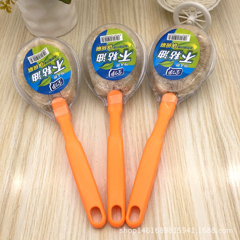 厨房清洁不粘油洗锅刷 麻纤维塑料长柄锅刷 2元店货源日用百货