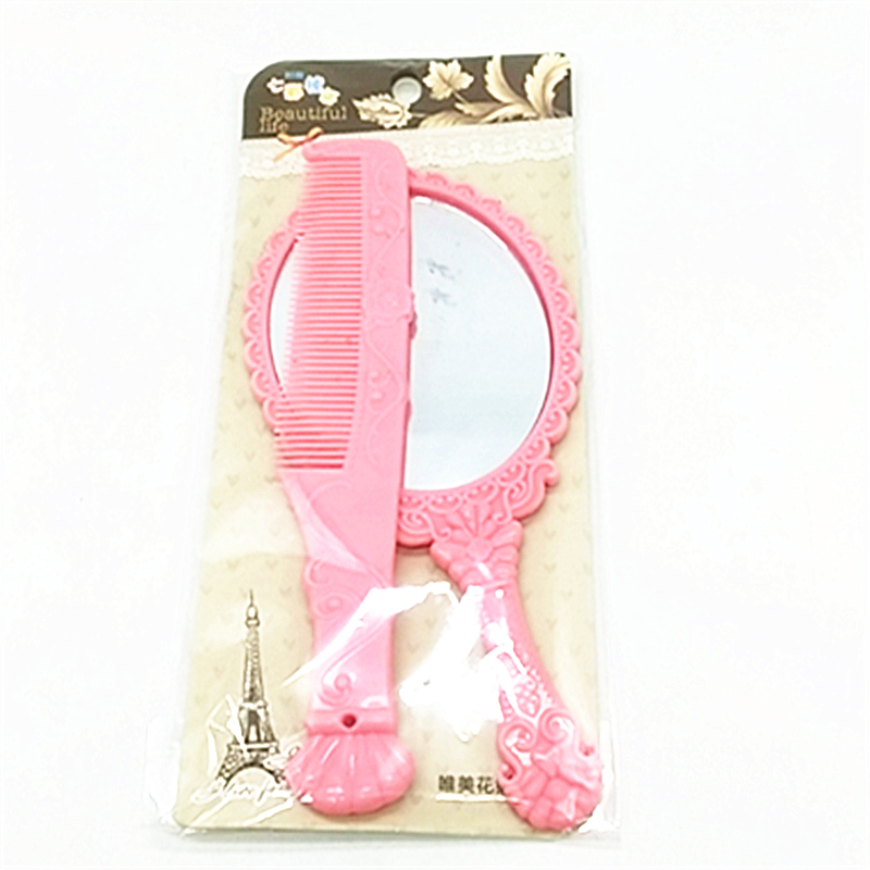Retro pattern makeup mirror Portable Mini vanity mirror handle Small mirror with small comb anti-static