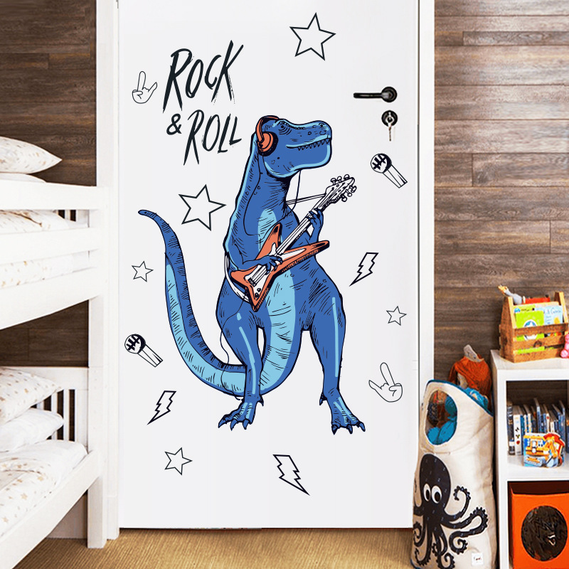 音乐墙贴恐龙弹吉他墙贴儿童房装饰贴画门贴定制批发3D贴画详情图1