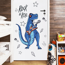 音乐墙贴恐龙弹吉他墙贴儿童房装饰贴画门贴定制批发3D贴画