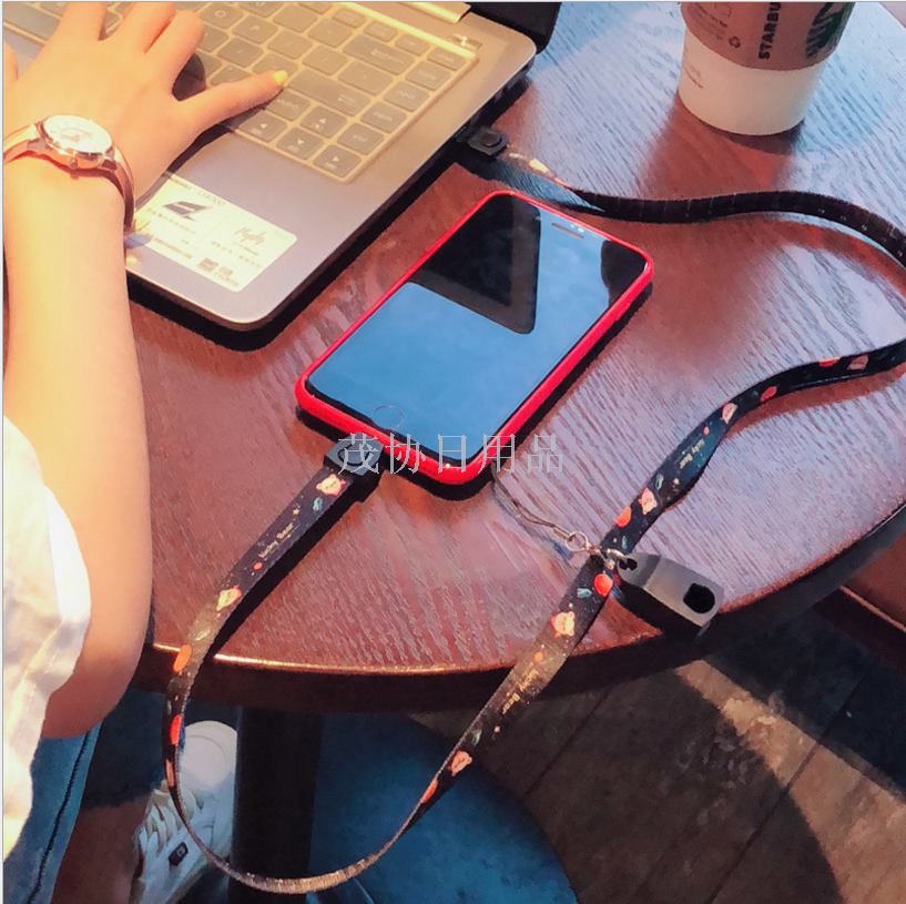 Lanyard data cable, Apple compatible with mobile phones, Android type-c braided usb custom storage charging cable details Picture