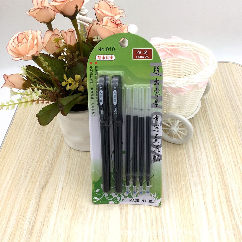 Two 4-core black gel pens with card-absorbing cartridges, student learning signature gel pens, 2-yuan store hot sale supply Application Scenario