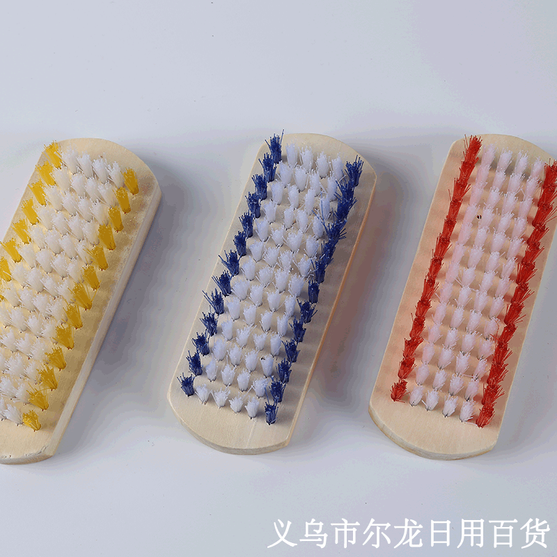 工厂价木柄圆头木刷家居洗衣木刷子一包6个 两元店义乌厂家直销