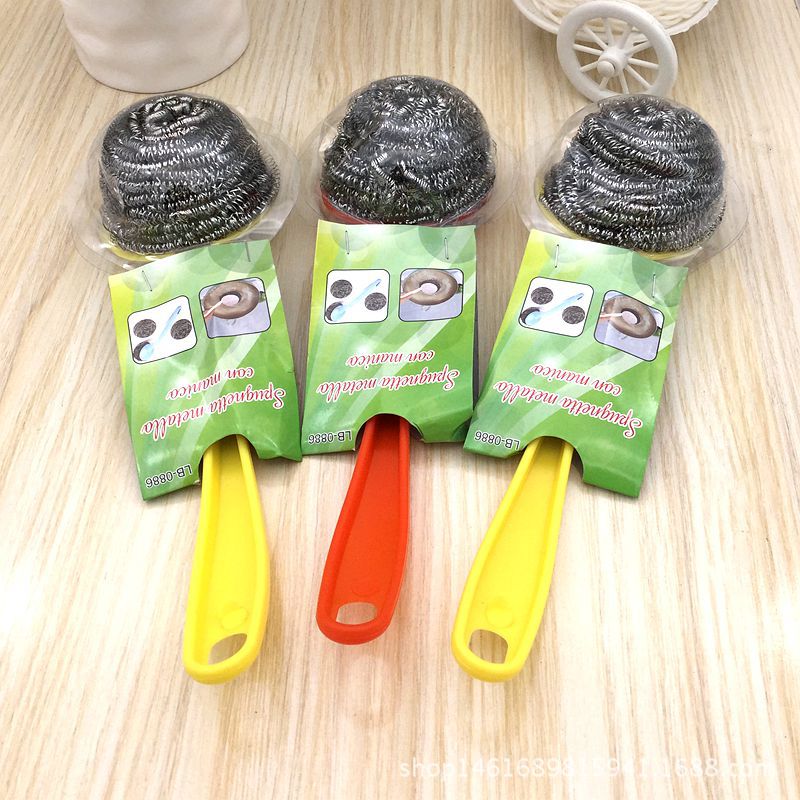 厂家直销钢丝球塑料长柄 2元店热卖批发家用厨房清洁用品大量批发
