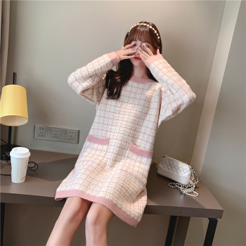 Korean version of long thick sweater women loose pullover autumn and winter lazy wind bottom sweater plaid sweater women pullover