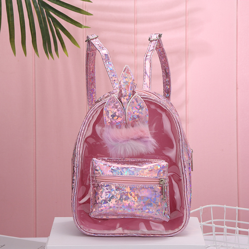 New unicorn small backpack for foreign trade, personalized laser colorful PU small backpack for girls and children, PVC women's bag