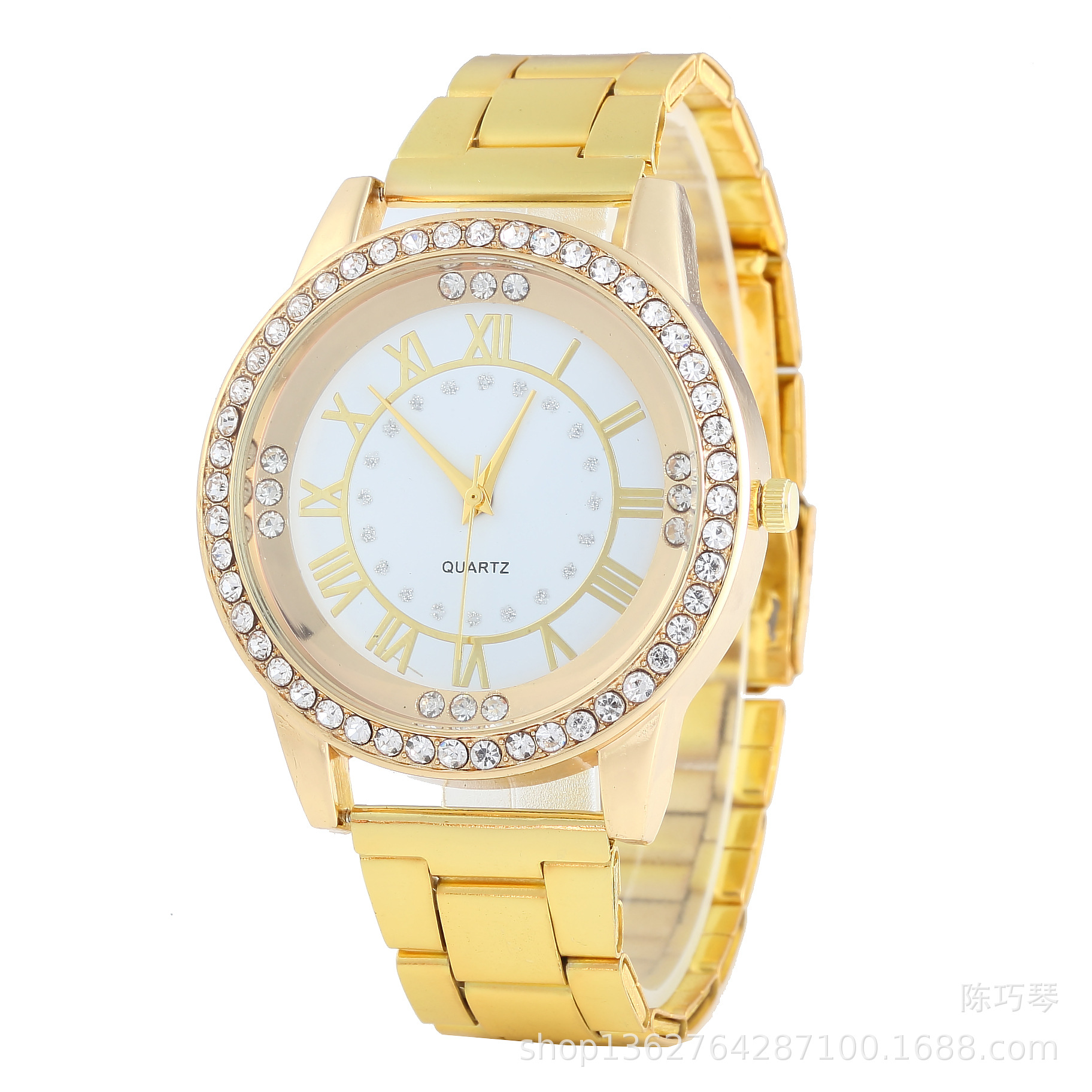 欧美时尚仿金钻表 外贸手表 罗马文男款女款手表 玫瑰金色表带18820/212细节图