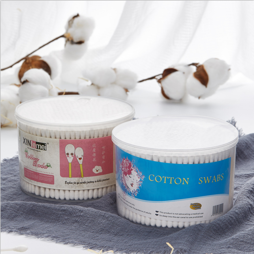 Hejun manufacturer double head disposable cleaning cosmetic makeup remover makeup sterile bamboo stick cotton swab round box 500 thumbnail
