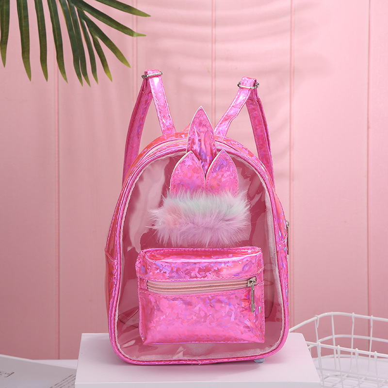 New unicorn small backpack for foreign trade, personalized laser colorful PU small backpack for girls and children, PVC women's bag Specification image