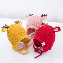 Yiwu goods baby hat knitting wool hat for boys and girls Cute antlers winter warm ear muffs