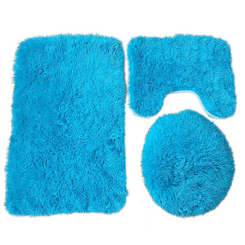 New best-selling 45*75cm thin, long-haired and woolen toilet three-piece set, plain three-piece toilet floor mat details Picture