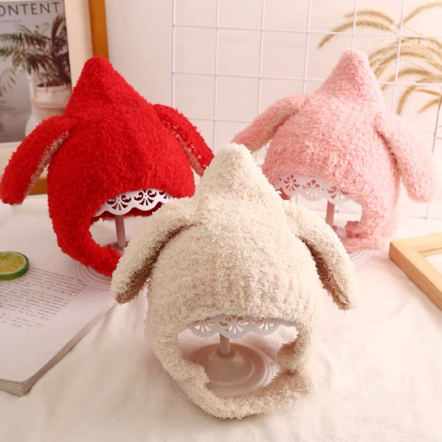 Yiwu Selection can love rabbit ears baby children ear muffle head hat autumn and winter warm moist knit hat thumbnail