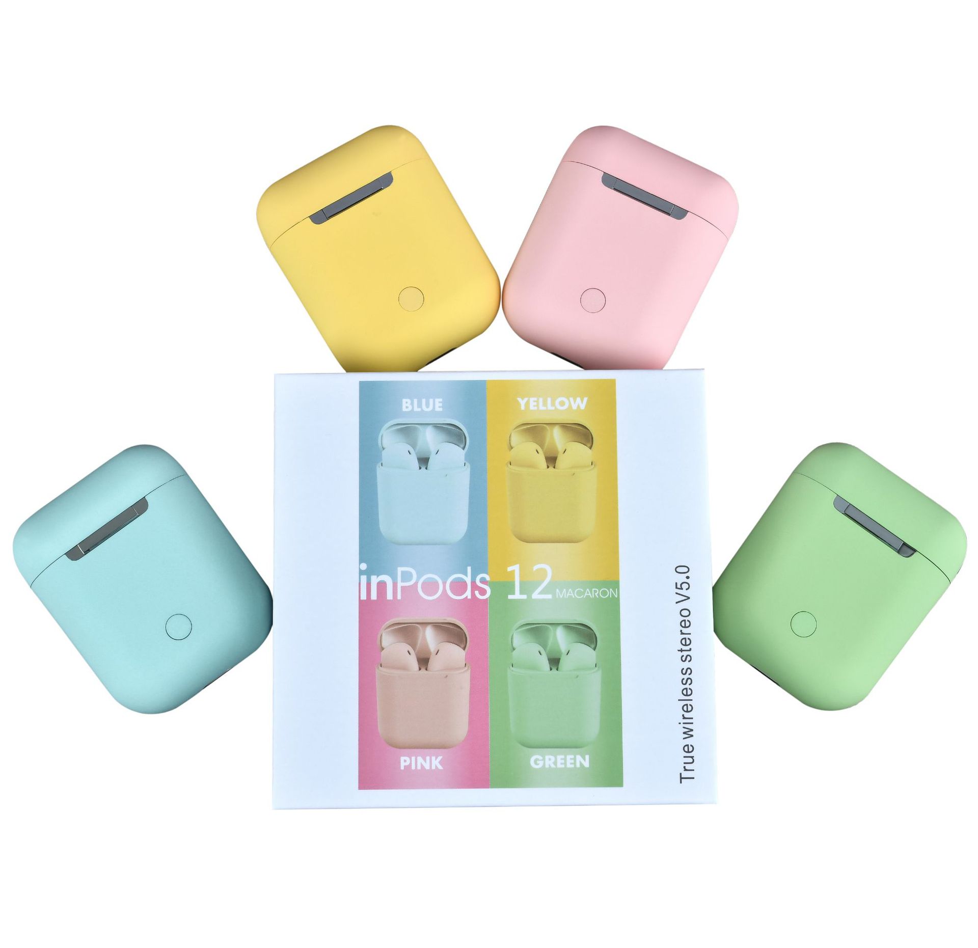 The Macaron Multi-Color inpods12 wireless Bluetooth headphones feature a fine matte texture, HIFI true three-dimensional motion pop-up window Specification image