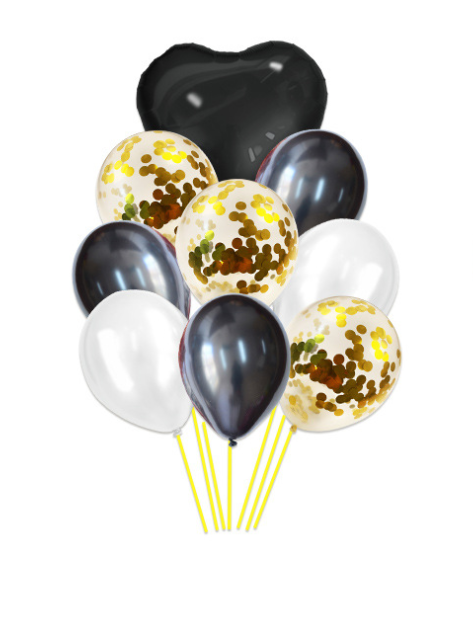 A set of 10 pieces of heart-shaped sequined latex balloons