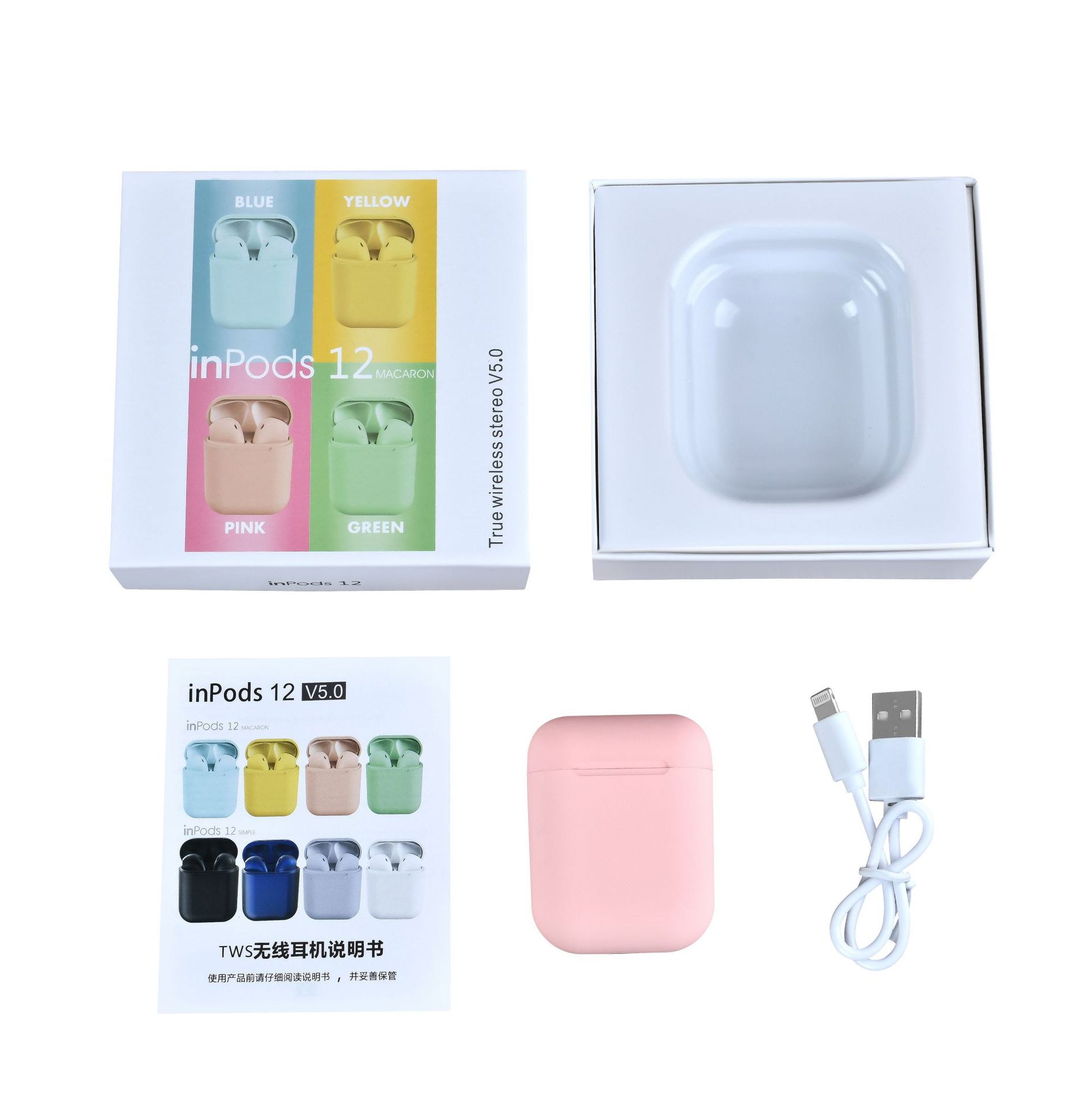 The Macaron Multi-Color inpods12 wireless Bluetooth headphones feature a fine matte texture, HIFI true three-dimensional motion pop-up window Item Picture