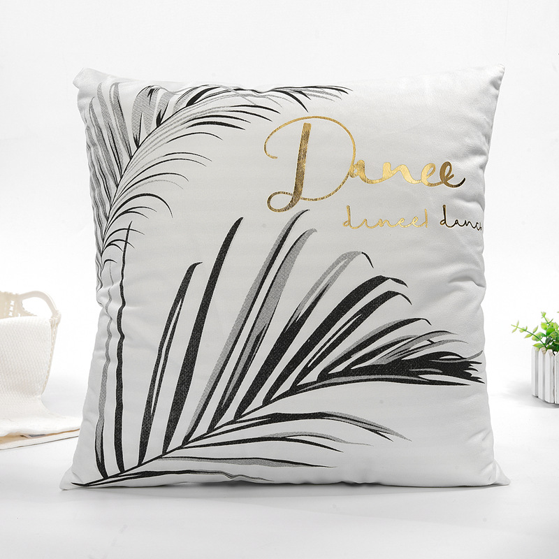Christmas Elk hot gold pillow case texture pillow cushion living room sofa office cushion black and white ink leaf pillow thumbnail