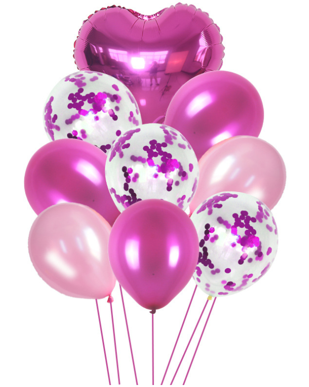 A set of 10 pieces of heart-shaped sequined latex balloons Item Picture