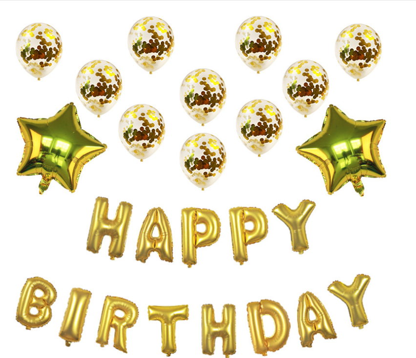 "Happy Birthday letter aluminum film balloon set and sequined birthday party decoration items are selling well overseas. details Picture