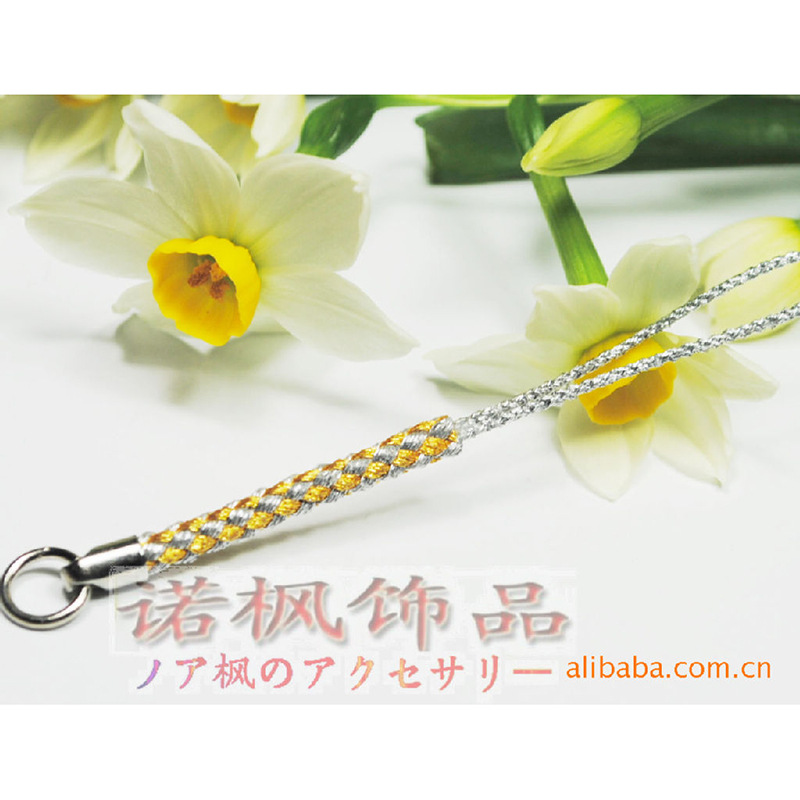厂家大量生产批发挂绳日本人造丝编织苹果6手机绳金加圈产品图
