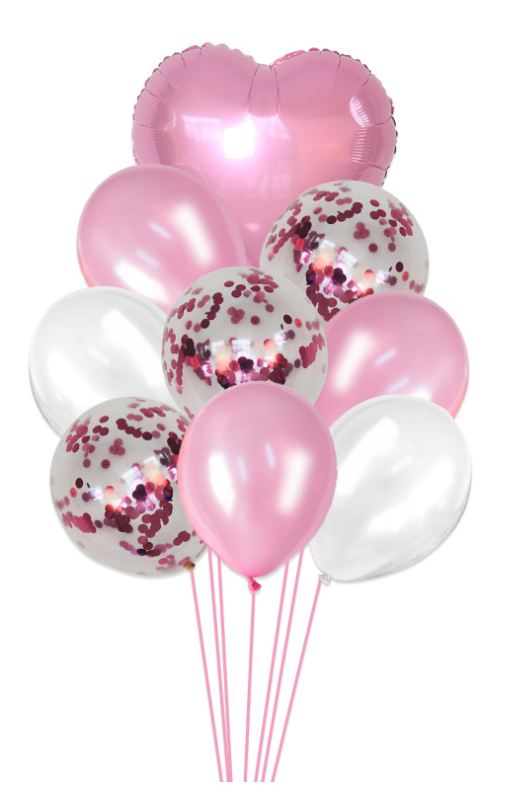 A set of 10 pieces of heart-shaped sequined latex balloons Specification image