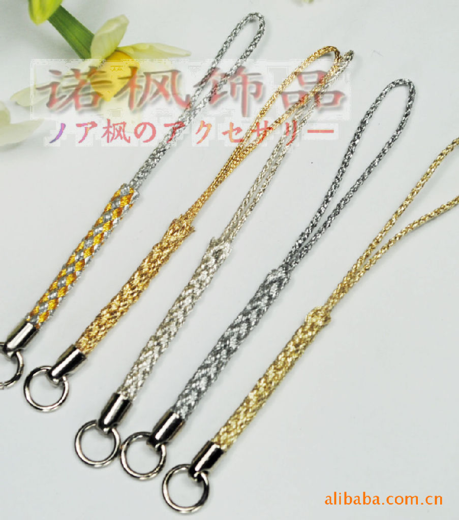 厂家大量生产批发挂绳日本人造丝编织苹果6手机绳金加圈