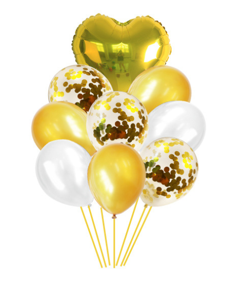 A set of 10 pieces of heart-shaped sequined latex balloons details Picture