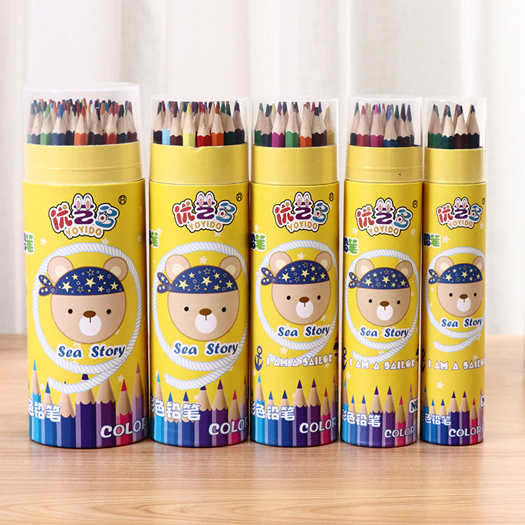 供应热销 卡通 儿童彩色铅笔 无毒环保24色筒桶装彩铅 批发产品图